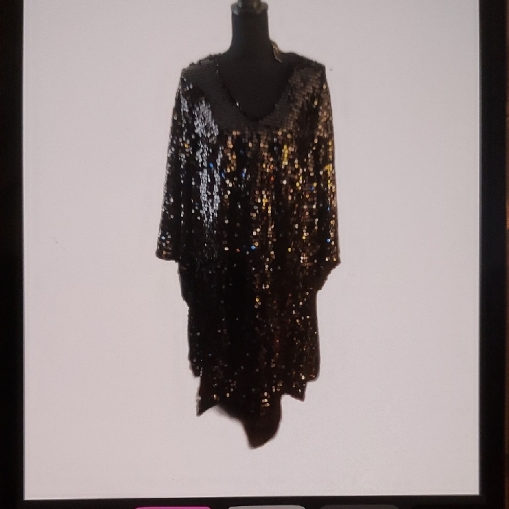 Eloquii Black and Gold Sequin Long Sleeve Dress